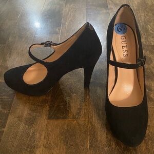 Guess Black Suede Mary Jane Heels